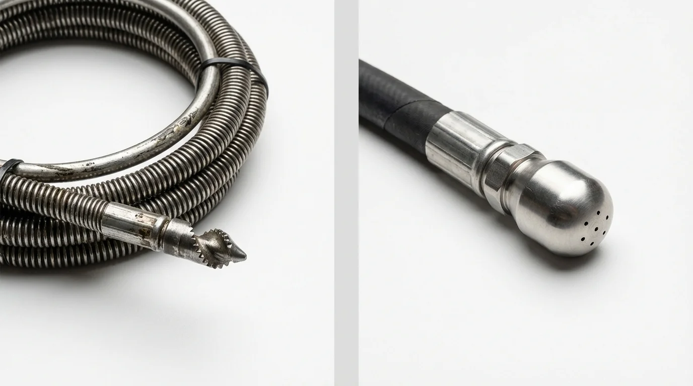 Drain snake cable and hydro jetting nozzle used for drain cleaning in Vernon, NY