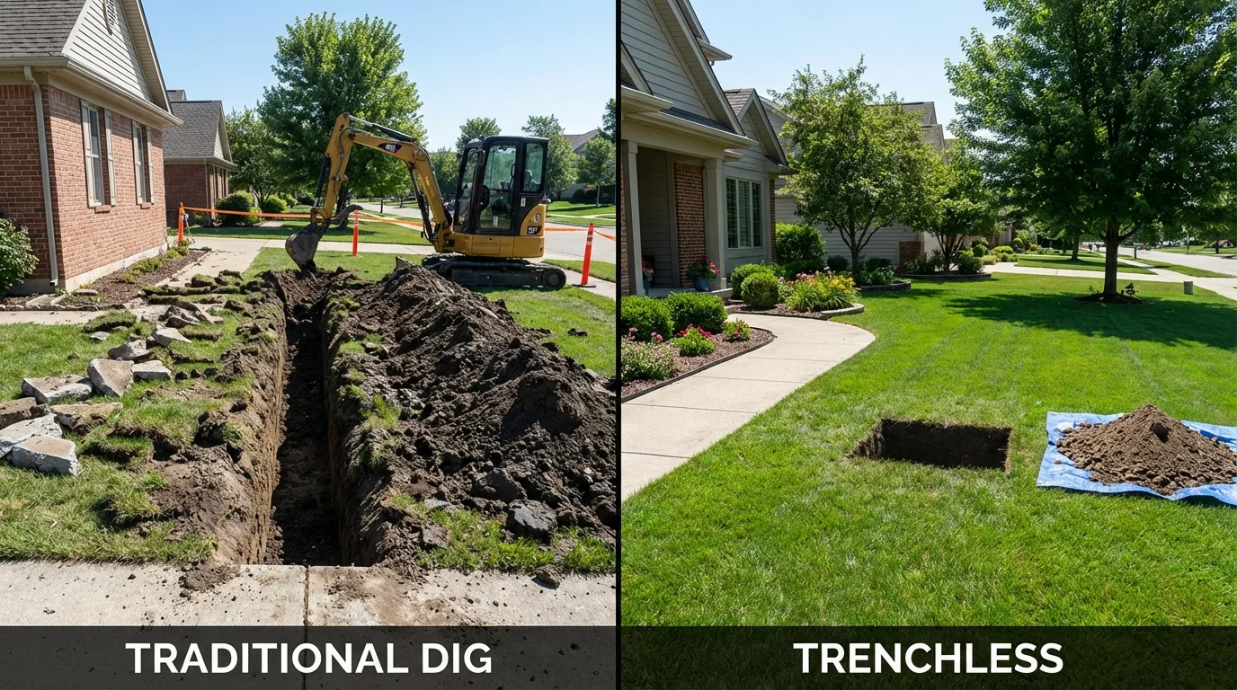 Trenchless sewer repair with minimal yard damage versus traditional excavation in Vernon, NY